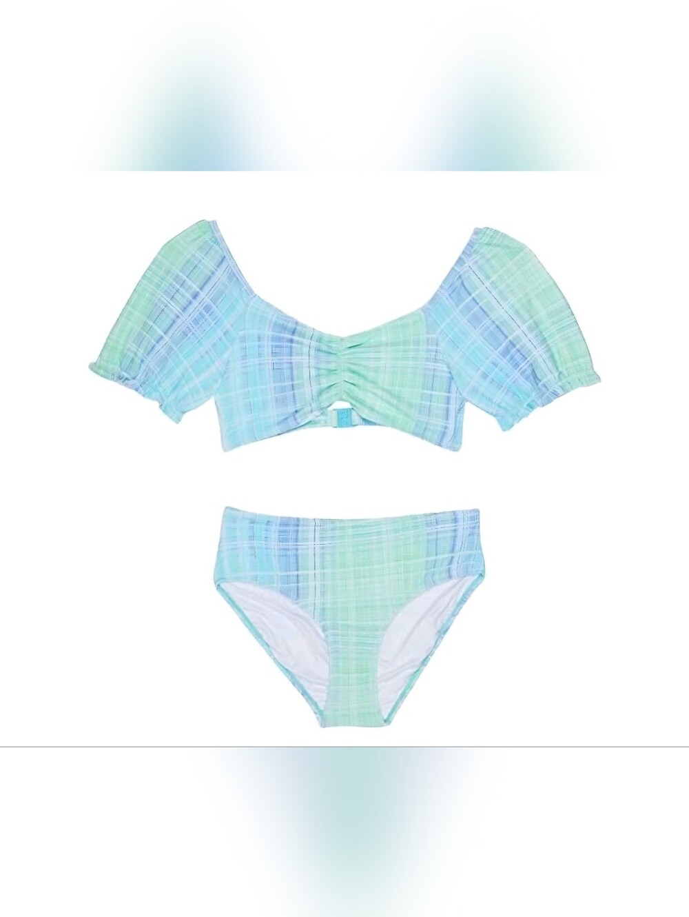 Seafolly Girls Mini Me Portofino Puff Sleeve Blue Bikini Set L113121 Size 14